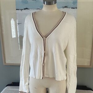 Marled White and Brown Cardigan Sweater